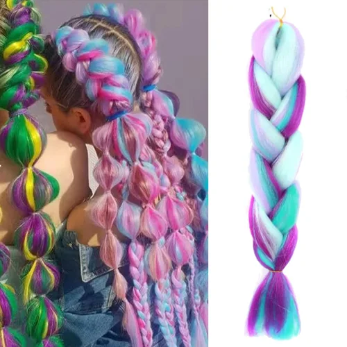 Vista 4 de Cabello trenzado de fibra sintética, tamaño jumbo, extensiones de cabello Kanekalon suave, color negro, (24 pulgadas, 3 piezas)