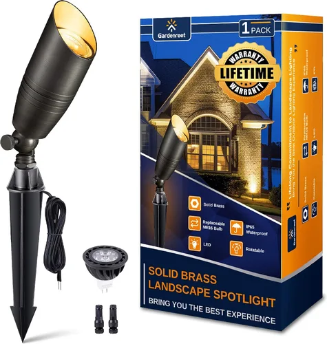 Vista 13 de Gardenreet Focos de paisaje de bajo voltaje - Lámpara de techo superior de latón 12V LED para exteriores, luces puntuales cableadas IP65