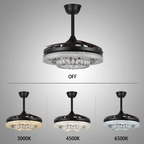 Vista 8 de Ventilador de techo reversible de 42 pulgadas con luces altavoz Bluetooth, lámpara inteligente de cristal regulable de 7 colores con control remoto