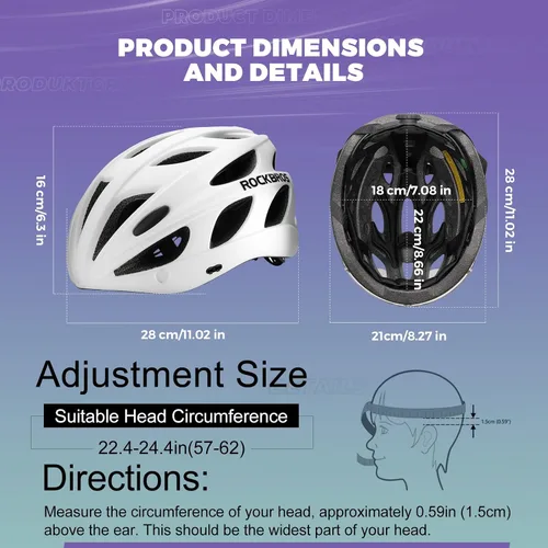 Vista 5 de ROCKBROS - Casco de bicicleta para hombres y mujeres adultos con ajuste sugerido de 58-65cm, gafas magnéticas desmontables y visera solar, ligero
