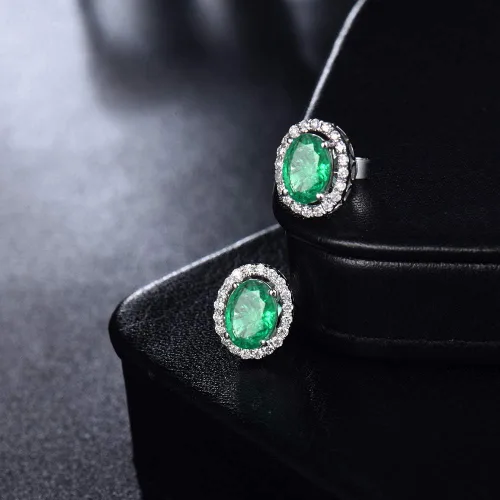 Vista 8 de Lanmi - Pendientes de oro blanco de 14 quilates con diamantes naturales de esmeralda para mujer