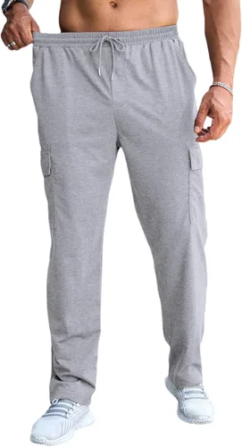 Vista 3 de CTU Pantalones deportivos holgados de moda para hombre, ligeros, para entrenamiento, pantalones deportivos con parte inferior abierta con bolsillos