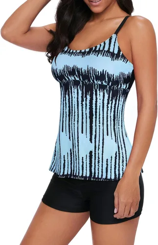 Vista 3 de Century Star Trajes de baño tankini para mujer, trajes de baño retro de dos piezas, ropa de natación modesta, camiseta deportiva sin mangas