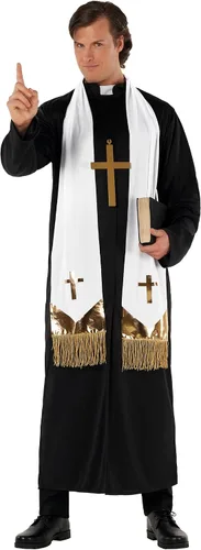 Vista 4 de Morph - Disfraz de sacerdote para hombre - Traje de exorcista - Disfraz de sacerdote adulto para hombres - Collar de sacerdote incluido - Accesorios