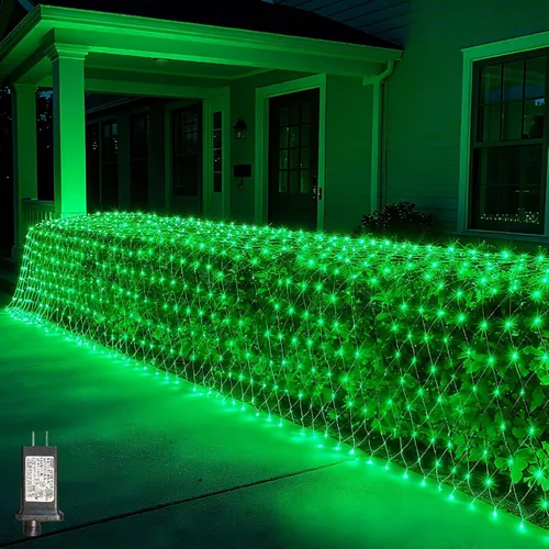 Vista 9 de LitHome Luces de red de Navidad de 14.8 x 5 pies, 300 luces LED de red blanca cálida, 8 modos de conexión, malla gigante impermeable de Navidad