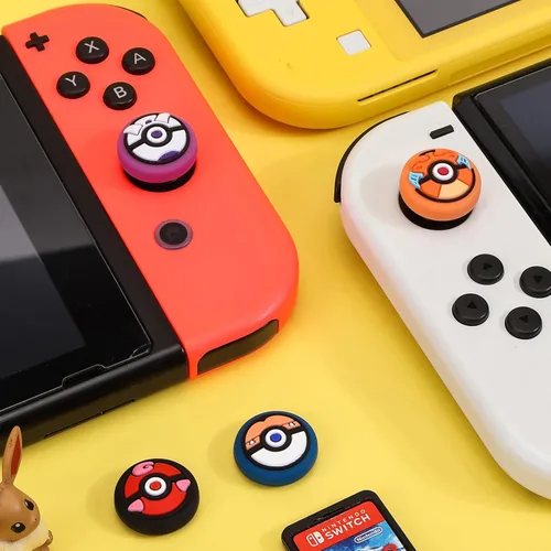 Vista 6 de DLseego PK Balls - 4 tapas de agarre para el pulgar regular NS SwitchSwitch LiteSwitch OLED, Pika Joy Con controlador de joystick cubierta