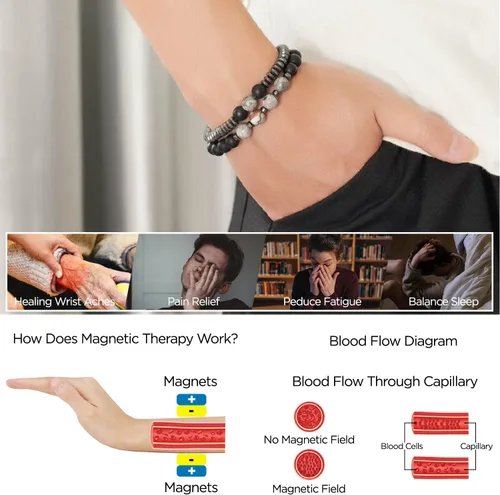 Vista 8 de Regalos para mujeres, regalos para mujeres, pulsera magnética para artritis, terapia de joyería saludable para dormir, pulsera de hematita, joyería