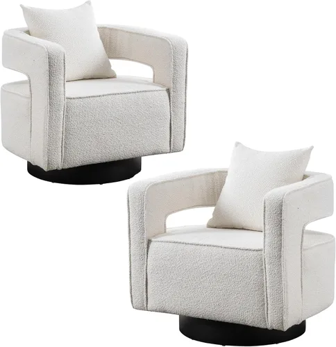 Vista 27 de Silla giratoria decorativa, silla moderna de barril para sala de estar, silla cuadrada cómoda de 360 grados con respaldo abierto, silla tapizada