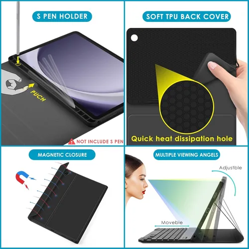 Vista 4 de DETUOSI Funda con teclado retroiluminado para Samsung Galaxy Tab A9 Plus/A9+ 5G de 11 pulgadas (SM-X210) 2023 Android Tablet con soporte para S Pen