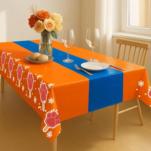 Vista 6 de 4 manteles de decoración de fiesta de cumpleaños 2 en 1 con estampado de patas, 54 x 108 pulgadas, mantel de pata de pata, mantel rectangular