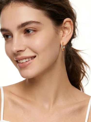 Vista 3 de Aretes de aro chapados en oro de 14 quilates para mujer, aretes de Dorado