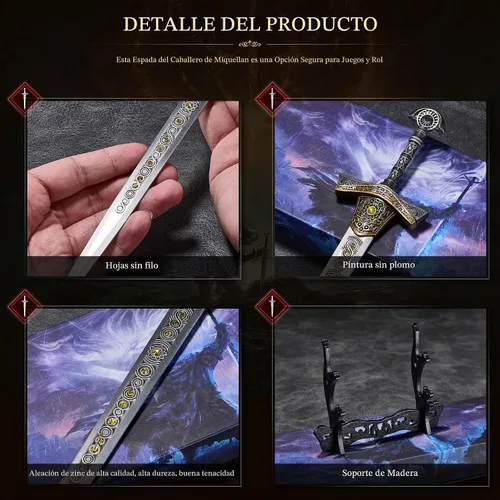 Vista 3 de RACEROCKET Eldens Rings Miquellan Knight's Sword Model - Espada de metal de 11.8 pulgadas con soporte de exhibición, espadas de artes marciales