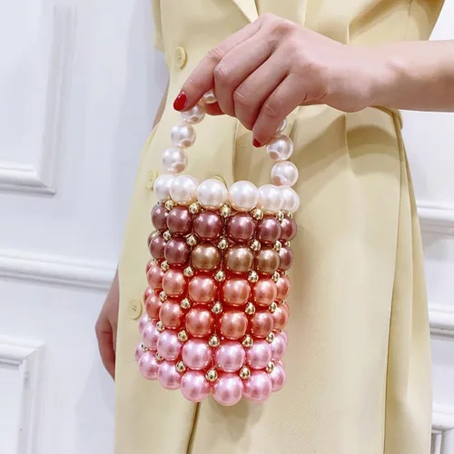 Vista 2 de Bolso bandolera de mano multicolor con cuentas de mano para mujer