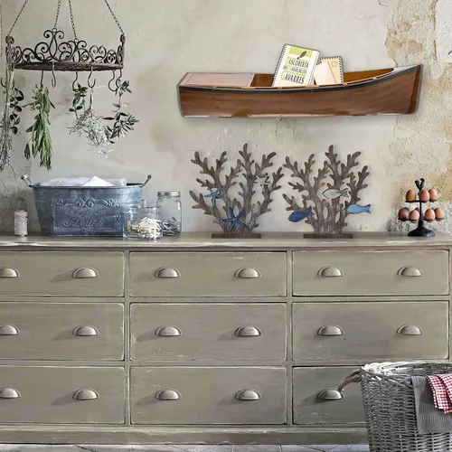 Vista 6 de SAILINGSTORY - Juego de 2 centros de mesa de madera, decoración náutica costera de playa