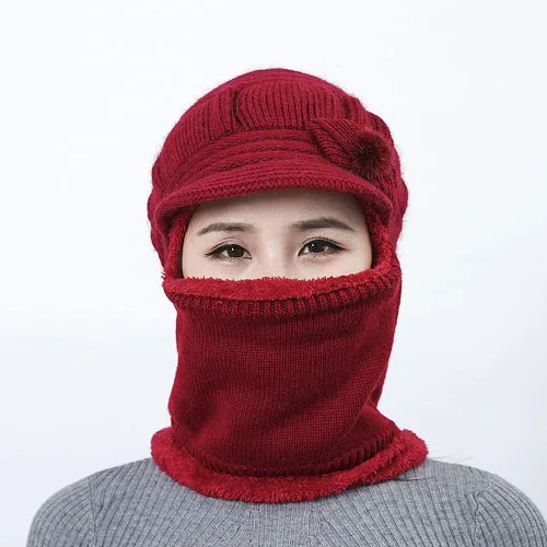 Vista 2 de Gorro de punto para mujer cálido elástico suave con protección de las orejas con forro polar para mujer