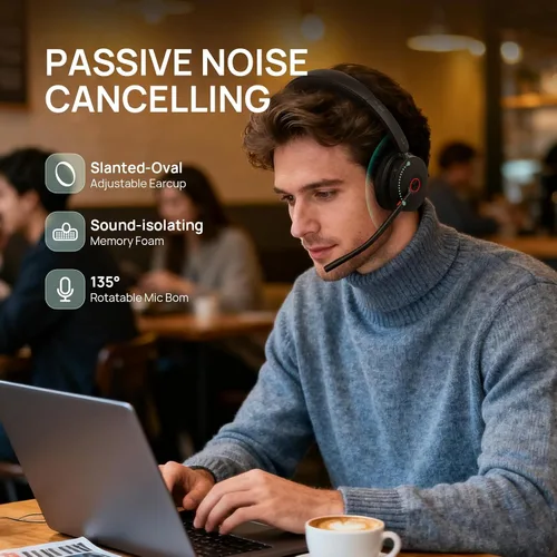 Vista 5 de Yealink WH68 - Auriculares inalámbricos híbridos DECT y Bluetooth ANC con micrófono Charging Stand,6 AI Mics,Noise Cancelling Headphones,32H