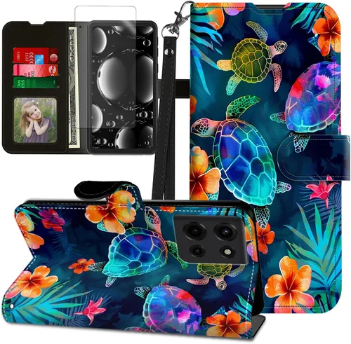 Vista 294 de Funda para Motorola Edge 2022 con protector de pantalla, soporte y tarjetero y correa para la muñeca, funda magnética para Moto Edge 2022 5G UW Lobo