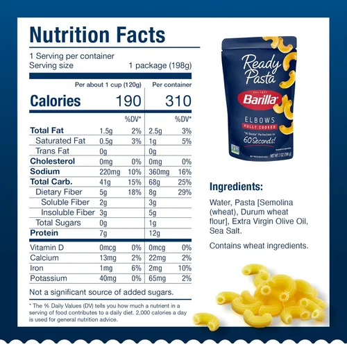 Vista 2 de Barilla Ready Pasta, pasta de macarrones con codos totalmente cocidos, sin OMG y Kosher, 7 onzas (paquete de 7)