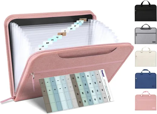 Vista 12 de Sooez Organizador de archivos de acordeón resistente con asa oculta, carpetas de archivos expandibles portátil de 12 bolsillos, organizador