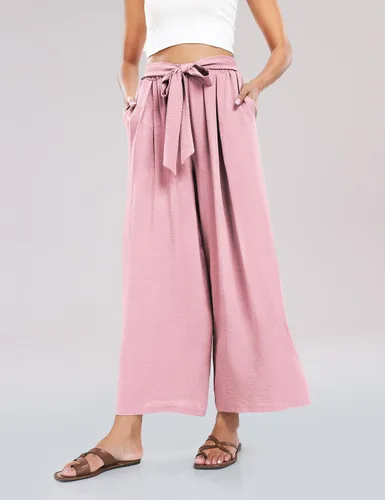 Vista 4 de Kocowoo Pantalones de vestir de pierna ancha para mujer, pantalones palazzo de cintura alta, pantalones casuales de negocios, pantalones de trabajo