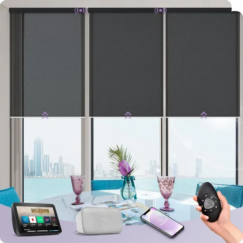 Vista 26 de Graywind Persianas enrollables inteligentes acopladas compatibles con Alexa Google, tamaño personalizado extra grande, persianas motorizadas