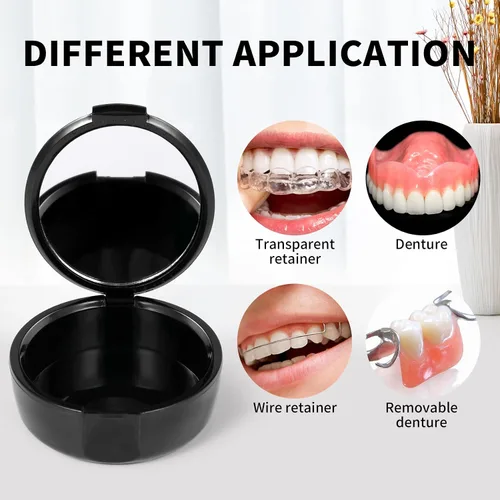 Vista 5 de Annhua Funda protectora bucal con espejo delgado para dentadura, soporte retenedor de plástico resistente con orificios de ventilación compatible