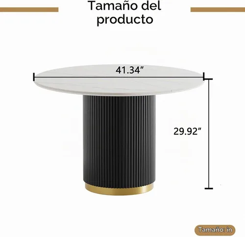 Vista 3 de SSLine 41.3 in Round Sintered Stone Dining Table for 4 Fluted Pedestal Base