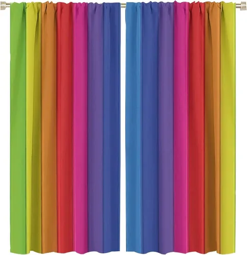 Vista 90 de Cortinas opacas abstractas de arco iris, pintura de color arcoíris con gotas, diseño gráfico creativo con bolsillo para barra, para sala de estar