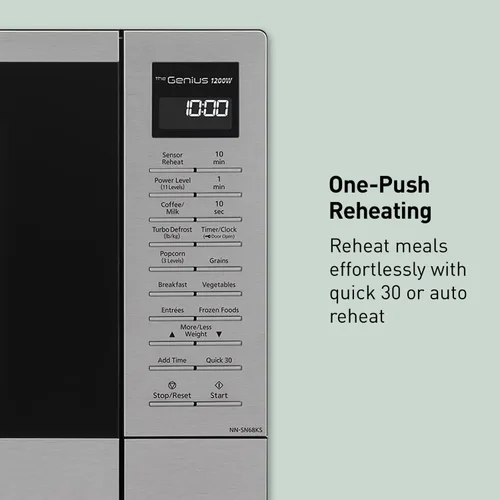 Vista 11 de Panasonic NN-SN68KS - Horno microondas compacto con potencia de 1200 W, sensor de cocción, botón de palomitas de maíz, descongelación rápida de 30