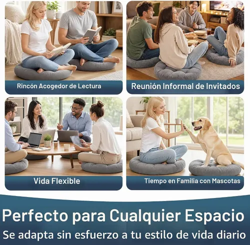 Vista 5 de Degrees of Comfort - Cojines redondos y grandes de pana y capitoné para el suelo, meditación y sala tatami, para adultos, gris, 22 pulgadas Redondo