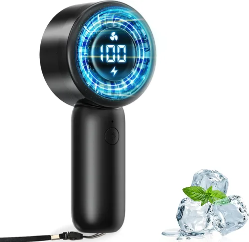 Vista 8 de Ventilador turbo portátil de mano con pantalla LED, refrigeración turboalimentada de 32 pies, larga duración, 5 velocidades de 4 onzas, ligero