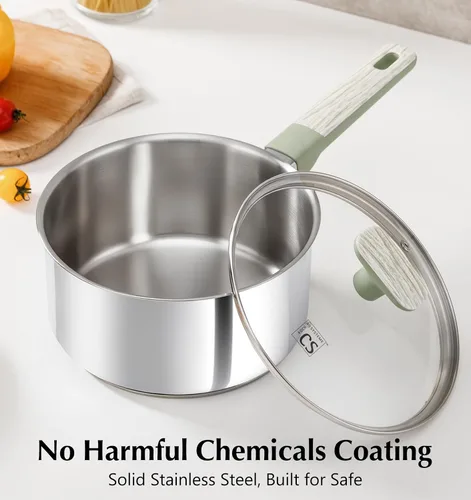 Vista 6 de KOCH SYSTEME CS Cacerola de acero inoxidable con tapa, olla de acero inoxidable de 2 cuartos con mango que se mantiene fresco, olla pequeña de 2
