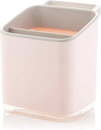 Vista 9 de Minky Homecare Organizador de esponja para fregadero con bandeja extraíble, riel para paños y boquilla de drenaje, organizador de huellas pequeñas