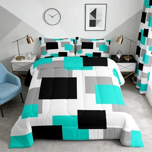 Vista 45 de Castle Fairy Juego de edredón con estampado azteca occidental, juego de ropa de cama geométrica a rayas marrones para niños y adolescentes