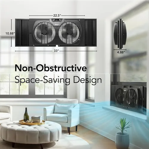 Vista 5 de Comfort Zone Ventilador de ventana para dormitorio, ventiladores duales de 9 pulgadas y 3 velocidades con expansores de bloqueo automático