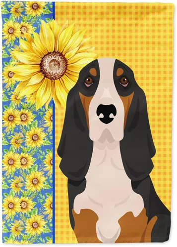 Vista 220 de Caroline's Treasures WDK5313GF Bandera de jardín con diseño de girasoles de verano, color negro y tostado, Airedale Terrier para buzón, bandera
