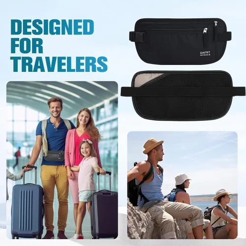 Vista 23 de DAITET Cinturón de dinero, soporte para pasaporte, cartera de viaje oculta segura con bloqueo RFID, riñonera encubierta (negro), Negro, Rfid