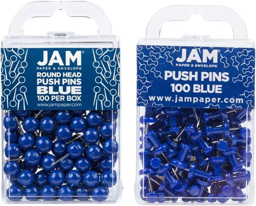 Vista 10 de JAM PAPER Chinchetas Coloridas - Tachuelas de Cabeza Redonda para Mapas - Chinchetas Azul Bebé - 100/Paquete