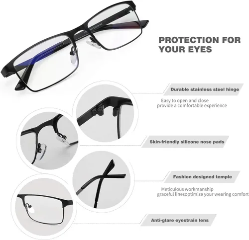 Vista 8 de JOO'RTI Gafas de luz azul para hombres, marco de metal, gafas falsas para computadora de videojuegos