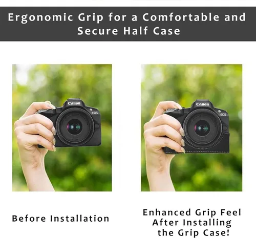 Vista 4 de Funda para cámara Canon EOS R50 Half Cover Case Grip BEADY PU Leather EOS r50 Funda protectora negra