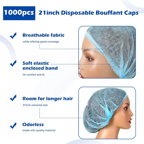 Vista 2 de Yahenda 1000 unidades desechables Bouffant gorras a granel redes de pelo de 21 pulgadas no tejidas para servicio de alimentos, restaurante