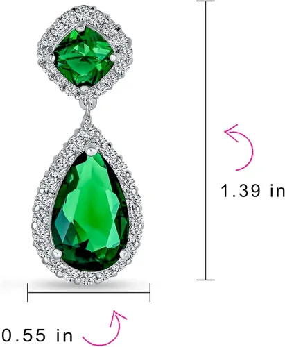 Vista 4 de Aretes colgantes clásicos de circonita cúbica AAA con circonita cúbica para mujer, para graduación, plata de ley 925, 6, 0.472in, Gema Metal