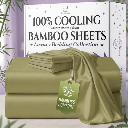 Vista 36 de SLEEP SANCTUARY - Juego de sábanas 100% viscosa derivada de bambú tamaño individual 4 piezas – Sábanas de lujo BamBliss de enfriamiento