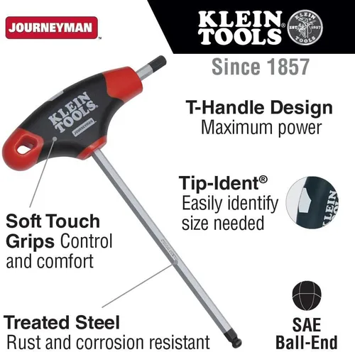 Vista 2 de KLEIN TOOLS JTH6E12BE Llave hexagonal de extremo de bola de 7/32 pulgadas con mango en T Journeyman, 6 pulgadas