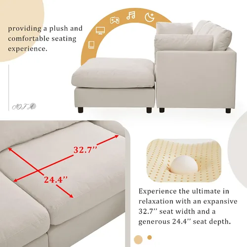 Vista 6 de Sofá modular convertible de 113 pulgadas para sala de estar, moderno sofá modular en forma de L, sofás de tela de 4 asientos, para el hogar