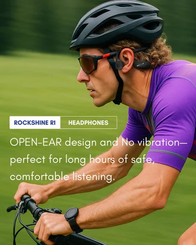 Vista 5 de R1 - Auriculares de oreja abierta, conducción ósea, Bluetooth 5.3, batería de 12 horas, resistente al sudor y al agua, inalámbricos con micrófono