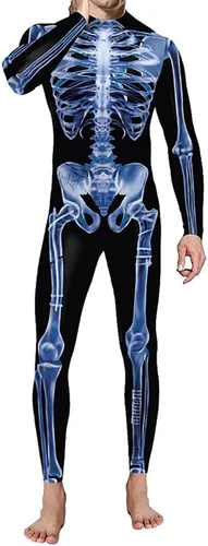 Vista 38 de Sister Amy Disfraz de esqueleto de calavera para mujer de Halloween, traje ajustado de una pieza J-colorido esqueleto
