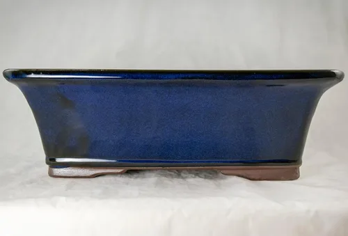 Vista 2 de Maceta rectangular esmaltada para bonsái, cactus y suculentas, bandeja + malla de 12 x 9 x 4 pulgadas, color azul oscuro