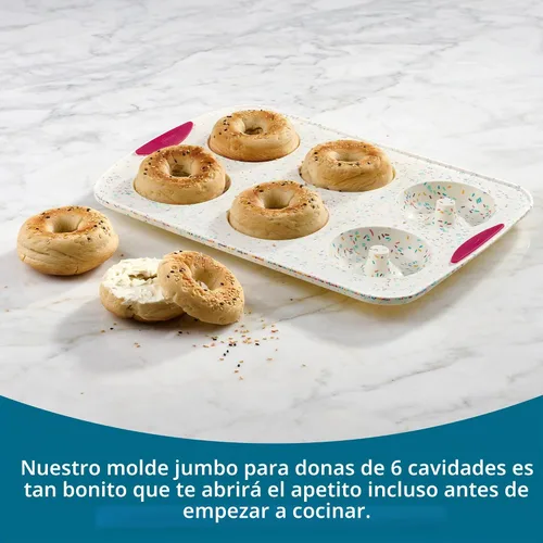 Vista 2 de Trudeau Molde de Donas Jumbo – Molde Antiadherente de 6 Cavidades, Confeti Blanco/Fucsia – Molde de Silicona para Hornear Donas Caseras, Magdalenas