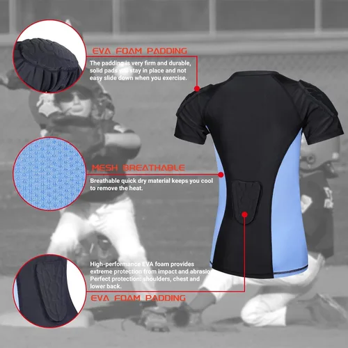 Vista 3 de Camisa acolchada de fútbol juvenil con protector de costillas en el pecho, para niños y niñas, camiseta protectora para fútbol, béisbol, sóftbol